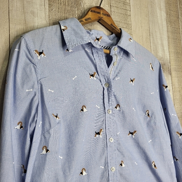 Talbots Light Blue Dog Print Button Up Collared Dress Shirt. Size Small - Picture 3 of 10